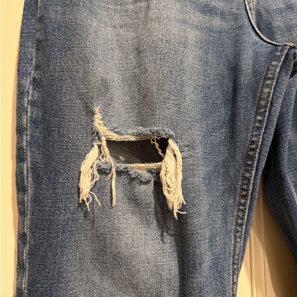 Abercrombie & Fitch Ankle Straight Ultra High Rise Blue Jeans Distressed Curve - Picture 3 of 7
